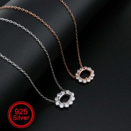 1Pcs Oval Prong Pendant Settings Necklace Rose Gold Plated Solid 925 Sterling Silver Charm Bezel Tray DIY Supplies 1421149