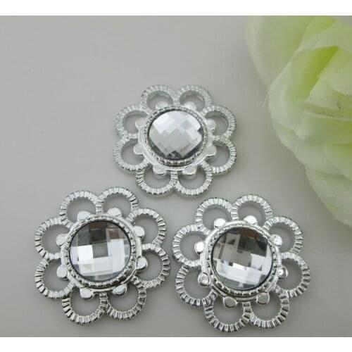 AB79 35mm)100pcs Hot Slae Flower Clear Acrylic Rhinestone Buckle Buttons For Bouquet
