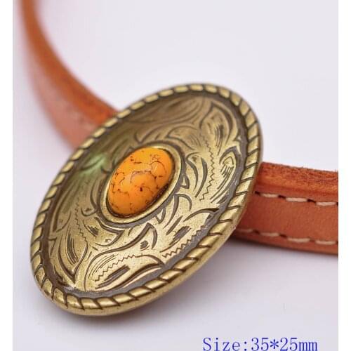 10X 35X25MM Western Antique Brass Yellow Turquoise Engraved Saddle Tack Belt Prairie Dust Oval Conchos