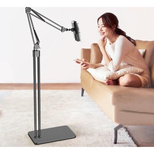 140cm Long Arm Double Pole Flexible Tablet Phone Floor Stand Holder Support For iPhone iPad 8 Air Lounger Bed Mount Bracket