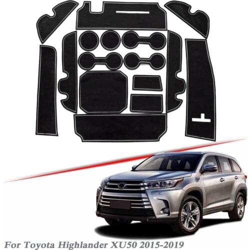 16pcs Car Styling For Toyota Highlander XU50 2015-2019 Latex Gate slot pad Interior Door Groove Mat Non-slip dust Accessory