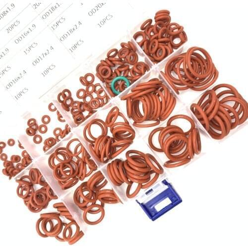 225pcs O Rings Red Silicone VMQ Seal Sealing O-Rings Silicon Washer Rubber Oring Set Assortment Kit Set Box Ring