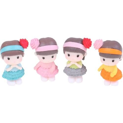 4PCS Pretty Pure Girl Miniature Figurine Bonsai Decorative Mini Fairy Garden People Statue Moss Ornaments Resin Craft
