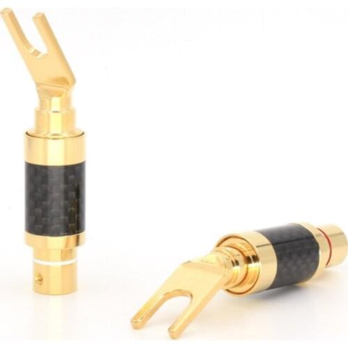 4 pieces ACROLINK CF-201(G) Gold plated Spade Plug Carbon Fiber Speaker 9mm Cable Connector