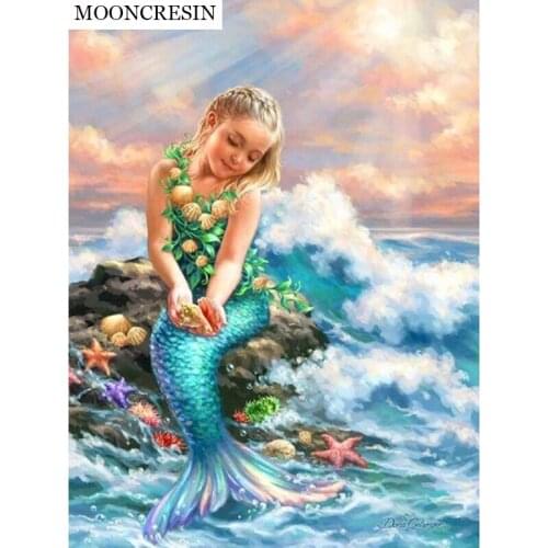 Diy Diamond Embroidery Sea Mermaid 5D Diamond Painting Cross Stitch Full Square Drill Cartoon Fairy Tale Child Room Decor Gifts