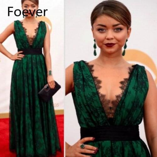 BONJEAN Green Lace Deep V Neck Evening Dresses 2019 Floor Length Sleeveless Formal Prom Gowns Custom made Vestido de Festa Longo