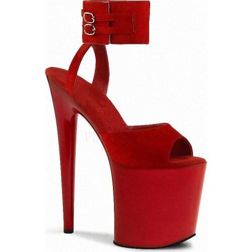 2021 Summer New Style Ankle Strap Flock Super High Stripper Heels Platform Sandals 8Inch 20cm Pole Dance Shoes Models Nightclub