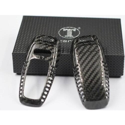 Car key cover case fob key shell real carbon fiber key bag for audi A6 A7 A8 Q8 E-tron C8 D5 A8L A6L 2018 2019 Car Stying