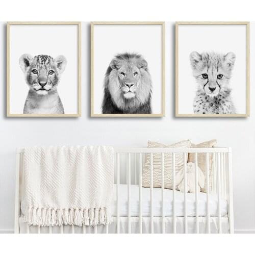 Black White African Animals Posters And Prints Baby Lion Tiger Nursery Canvas Paintings Wall Art Pictures For Kids Room Decor