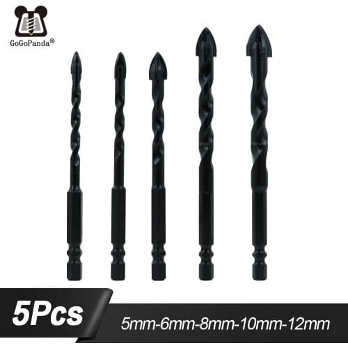 Black hexagonal shank drill cross triangle 5 PCS suit glass ceramic tile openings for four edges alloy bit of drilling hole