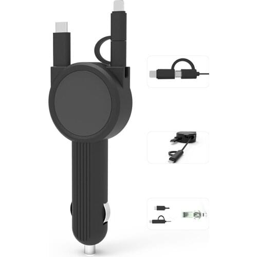 For apple typec android usb car fast charge flash charge car charger telescopic one drag two three