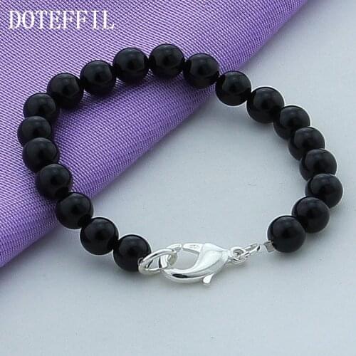 DOTEFFIL 925 Sterling Silver Buckle Black Agate Bracelet For Woman Charm Wedding Engagement Fashion Party Jewelry