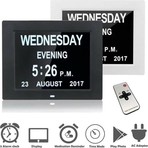 7 " 8 Languages Digital Day Clock LED Calendar Day/Week/Month/Year Electronic Alarm Clock for Impaired Vision People Home Decor