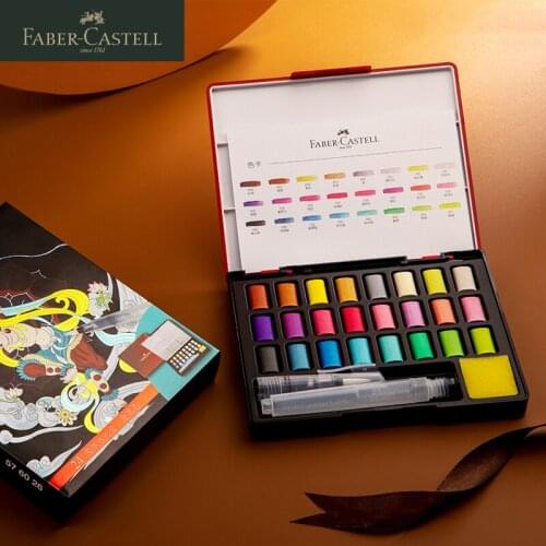 FABER CASTELL Solid Watercolor Paints/Pigments With Brush/Sponge Dunhuang Style 24/36 Colors Metallic/Standard Watercolor Paints