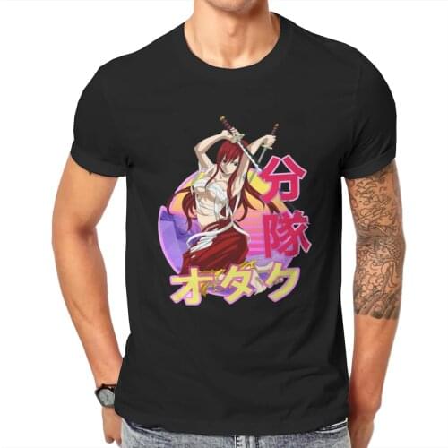 Fairy Tail Anime Erza Scarlet Tshirt Loose Graphic T Shirt Casual Hot Sale 100% Cotton O-Neck Mens Tops