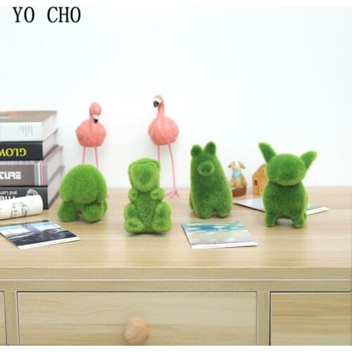 YO CHO 4PCS Green Fake Moss Christmas Handwork Gift Ornaments DIY Lovely Small Animal Artificial Grass Home Office Decoration