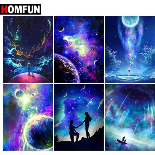 HOMFUN Rhinestone Painting Crystal Decor Diy Diamond Painting "Starry moon planet" 3D Cross Stitch Pattern Diamond Embroidery