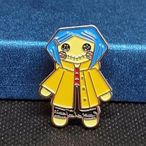 Classic Cartoon Anime Coraline Doll Brooch Pins Enamel Metal Badges Lapel Pin Brooches Jackets Jeans Fashion Jewelry Accessories