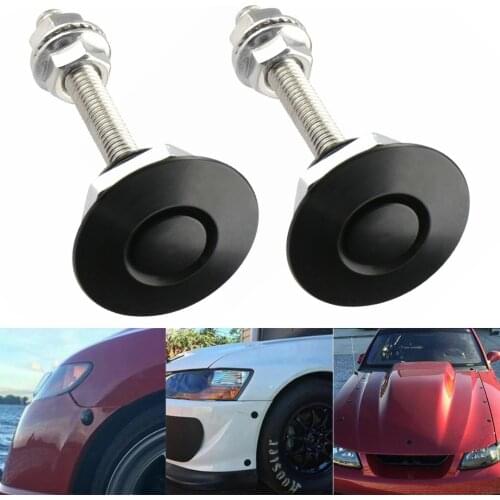 2pcs Black Aluminum Stainless Steel Car Auto Push Button Quick Release Hood Pins Bonnet Lock Clip Latch DIY Accessories Parts