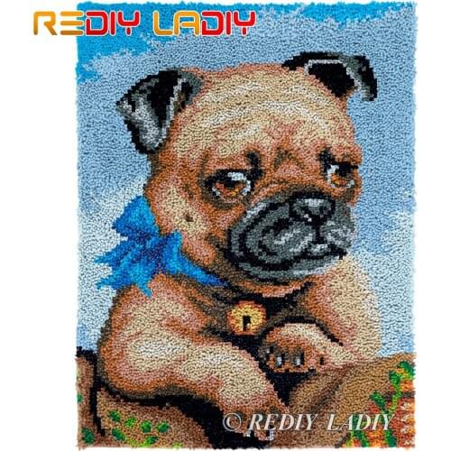 Latch Hook Rug Bulldog with Tie Plush Tapestry Kits DIY Carpet Rug Chunky Yarn Cushion Arts & Crafts Crochet Floor Mat 61*81cm