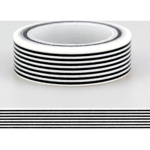 15mm *10m 1pc Black & White Horizontal stripes Primary Patterned Washi Tape,Adhesives Tape Scrapbooking Craft & Hobby Supplies