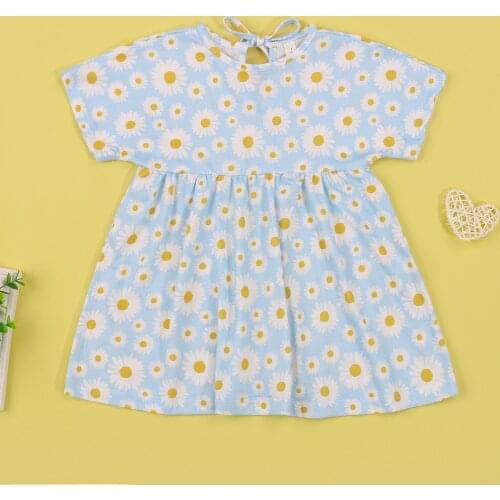 Pudcoco Newborn Summer Floral Dress, Baby Girls Clothes Daisy Print Short Sleeve Round Neck Dress Sundress 0-3Years