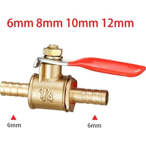 Red handle small Valve 6mm-12mm Hose Barb Inline Brass Water Oil Air Gas Fuel Line Shutoff Ball Valve Pipe Fittings