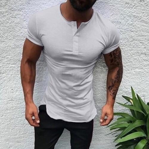 Fashion Men Clothing Open Short Sleeve Button Casual T-Shirt Mens Sports T-Shirts Casual Tee Harajuku V-Neck Male Clothes