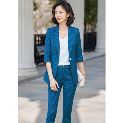 Fashion Striped Women Business Suits Spring Summer Work Wear Blazers Pantsuits Professional OL Styles Female Interview Clothes