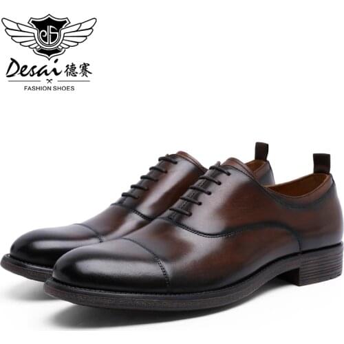 DESAI Men Shoes Dress Genuine Leather Formal Business Work Soft For Man Male Mens Oxford Flats Shoe Large Size For Men