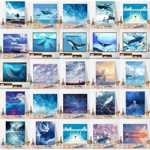 Dream Blue Paint By Numbers Christmas Hand Painted Home Decor Kits Drawing Canvas DIY Oil Coloring Painting Pictures By Numbers