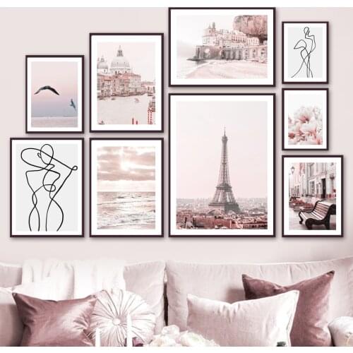 Tower Paris Amalfi Coast Seagulls Flower Wall Art Canvas Painting Nordic Posters And Prints Wall Pictures For Living Room Decor