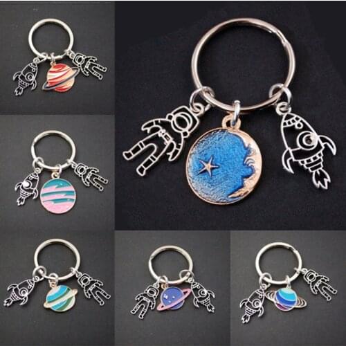 UFO Space Craft Astronaut Rocket Planet Spaceman Universe Stars Enamel Key Ring KeyChain For Astrophile