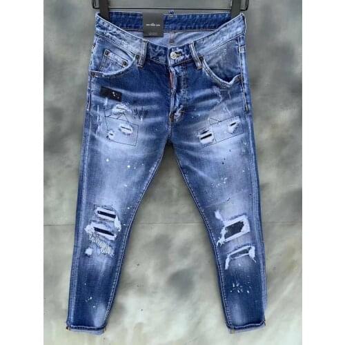 2021 New Sstyle DSQ2 Tide Brand High Street Embroidery Hole Retro Denim Mens Ppants 9123