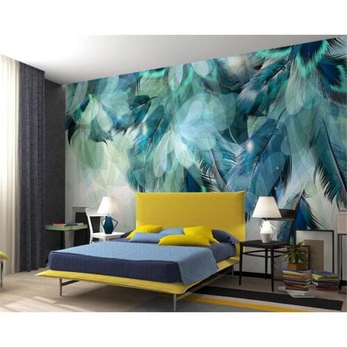 Custom Wallpaper photo Large High Quality 3D Fashion Blue Feather TV Sofa Background wall Living Room Bedroom mural 3d wallpaper