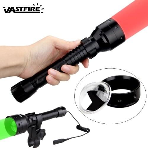 Hunting Flashlight 500 Yards 67mm Lens Zoomable Focus Red/Green Light LED Tactical flashlight+18650 battery+Pressure Switch