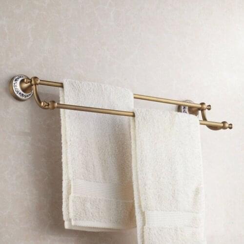 Vidric Towel Bars (24",60cm)Double Towel Bar With Ceramic Antique Bronze Finish Towel Holder Towel Rack Bathroom Accesso