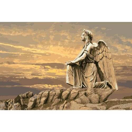 PX-77 Angel sculpture under the sunset Oil Painting By Numbers landscape Cuadros Decoracion Acrylic Paint On Canvas For Artwork