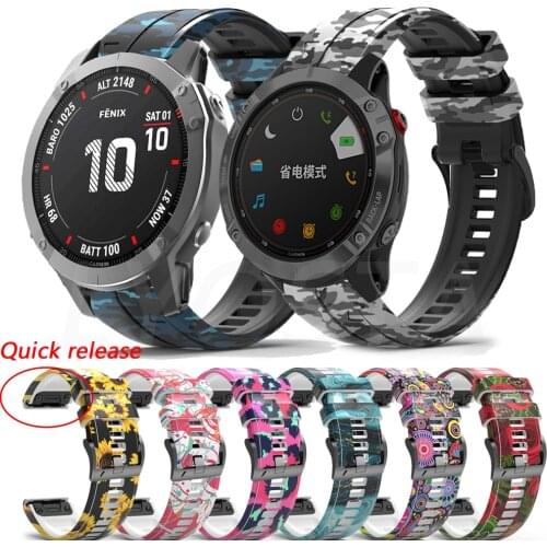 26 22mm Printing Silicone Quick Fit Watchband For Garmin Fenix 6 6X Pro 5 5X Plus 3 HR 935 MK1 Straps Quick Release Wrist Band