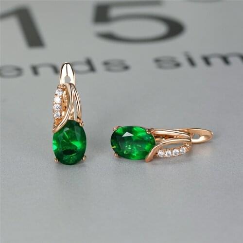 Luxury Crystal Oval Wedding Earrings Trendy Female Green Zircon Stone Earrings Dainty Gold Color Small Hoop Earrings For Women