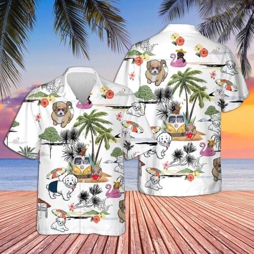 3D Printing Shirts for Men Fashion Hawaiian Shirt Men‘s Funny Style Dog Cartoon Printed Short Sleeve White Shirts Men