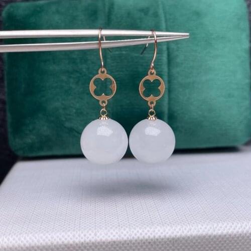 SHILOVEM 18k yellow gold real Natural white Jasper drop earrings classic fine Jewelry women wedding gift plant myme12126658hby