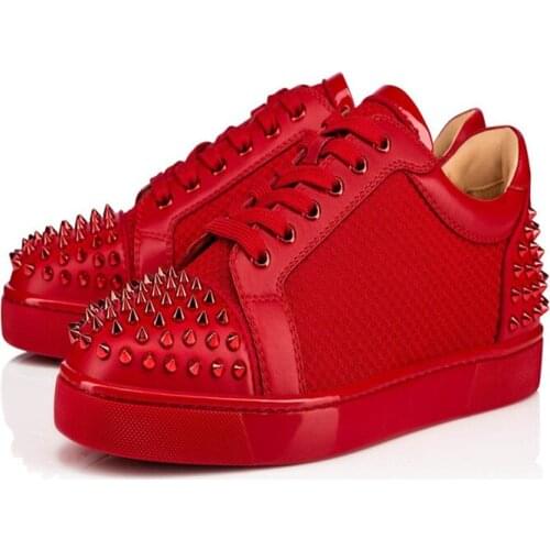 SHOOEGLE Newest Men Black Red Lace-Up Spikes Ventilate Cloth Casual Shoes Comfortable Wild Youth Shoes Outdoor Footwear Shoes