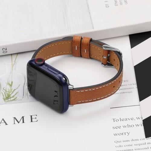 Slim Strap For Apple Watch 6 SE Band 44mm 40mm Leather Watchbands For Applewatch 3 42mm 38mm Bracelet iWatch 5 4 Thin Bands