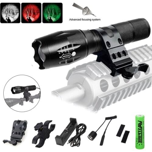 Tri-Color Flashlight 5 Modes Green/Red/White LEDs-1000 lumens Zoomable Tactical Torch Button magnets Lantern for Hunting Camping