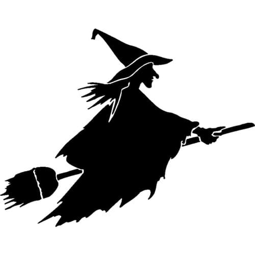 Witch Flying Broom Funny Decals High Quality Car Decals Personalized Pvc Waterproof Car Window Decals Black/white, 18cm*14cm