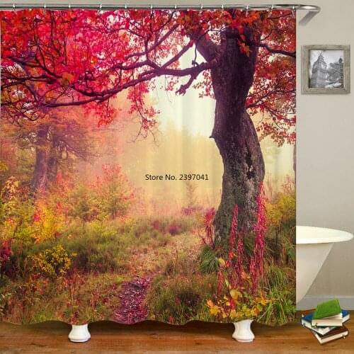 Waterproof Bathroom Shower Curtains Natural Forest Bath Curtains 3d Printing With Hooks 180*180 Washable Polyester Cloth Decor