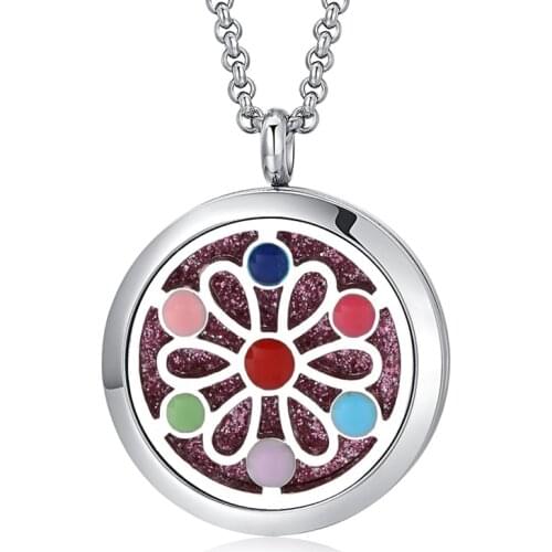 High Quality Seven Colorful Aroma Diffuser Necklace Stainless Steel Pendant Perfume Lockets Essential Oil Aromatherapy Necklace