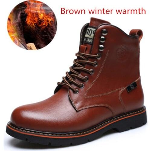High Quality Genuine Leather Winter Boots; Non-Slip Warm MenS Shoes; Fashion Tied Lace Motorcycle Boots