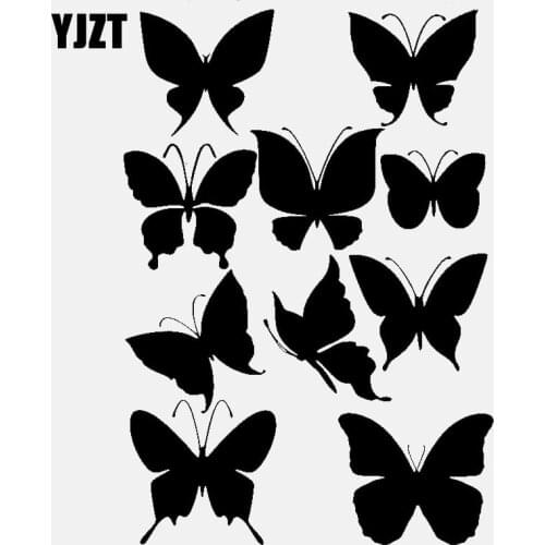 YJZT 10CM*14.7CM Many Beautiful Butterfly Vinyl Car Stickers Decorated With Detachable Decal Black/Silver C24-0311